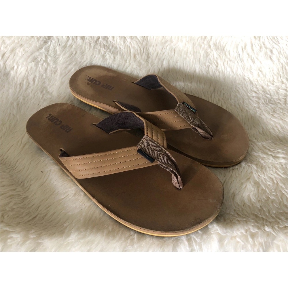 RIP CURL OX Tan Mens Casual Leather Flip Flop Sandals Size  11